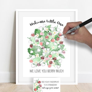 INSTANT DOWNLOAD We Love You Berry Much Strawberry Fingerprint Poster, Summer Fruit Baby Shower, Strawberry Baby Shower, Fingerprint Tree image 5