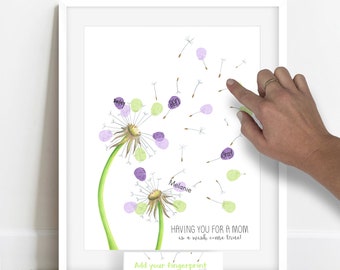 Personalized Mother's Day Gift Ideas, Dandelion thumbprint art, Fingerprint Keepsake, Mother's Day Gift from Kids, Fingerprint Dandelions