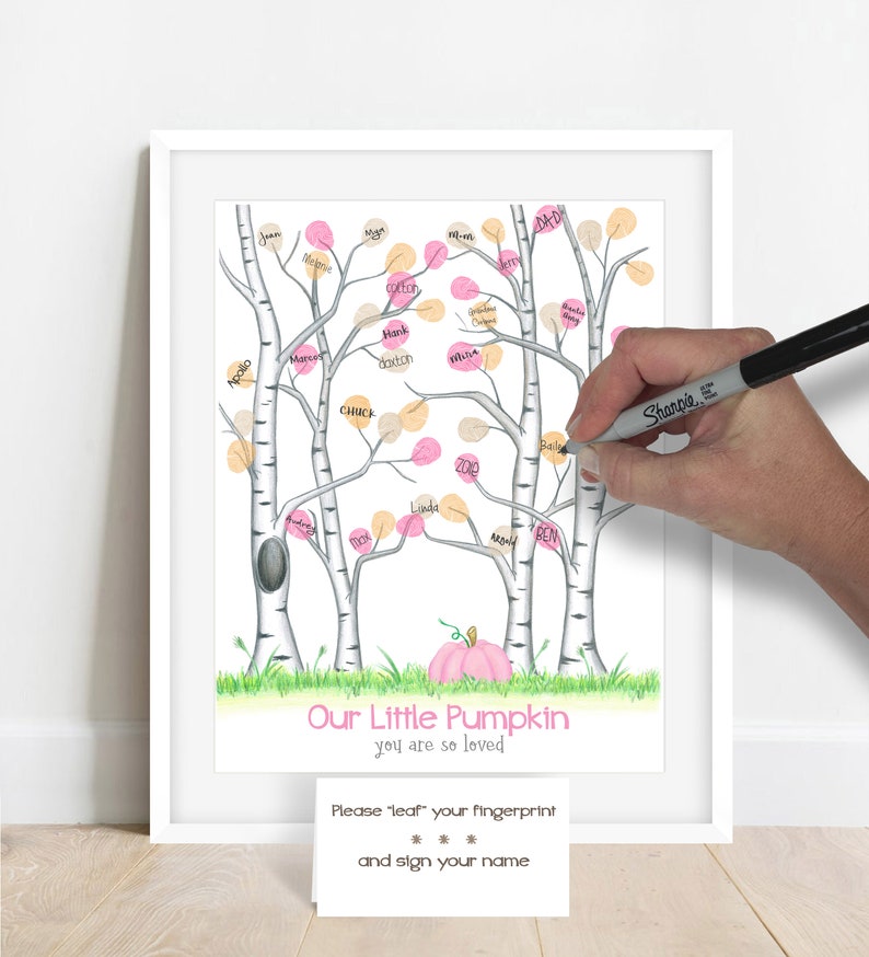 INSTANT DOWNLOAD pink pumpkin baby shower thumbprint picture image 5