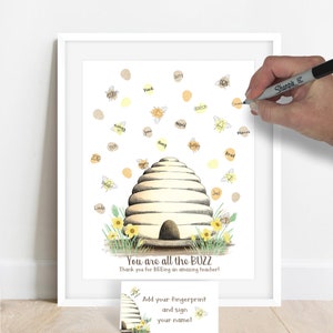 Teacher thank you gift ideas, teacher appreciation gift, thank you teacher gift, teacher gift ideas, honey bee classroom decor, fingerprint image 4