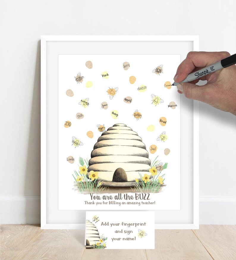 Teacher thank you gift ideas, teacher appreciation gift, thank you teacher gift, teacher gift ideas, honey bee classroom decor, fingerprint image 4