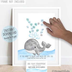 Walvis baby shower poster met vingerafdrukken - alternatief gastenboek, nautische baby shower decoratie (digitale download)
