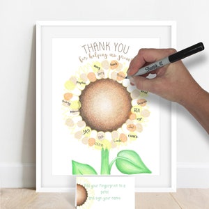 INSTANT DOWNLOAD teacher appreciation gift ideas, sunflower classroom decor, school staff appreciation, thumbprint sunflower, thank you gift image 5