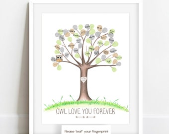 INSTANT DOWNLOAD gender neutral owl love you forever, woodland baby shower fingerprint tree, owl always love you, owl baby shower decoration