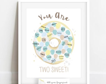 INSTANT DOWNLOAD Two Sweet Birthday Party Thumbprint Donut, Donut Ever Grow Up, Donut Party, 2nd Birthday Party Ideas, Donut Party Sign In