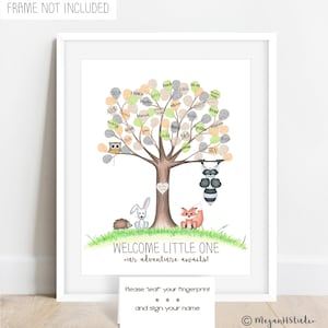 INSTANT DOWNLOAD woodland animal baby shower fingerprint tree, woodland baby shower guestbook alternative, woodland thumbprint tree neutral