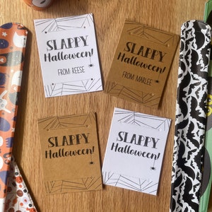 TAGS ONLY Slappy Halloween Hard Copy Tags, Halloween Slap Bracelet Custom Tags, Candy-Free Halloween Ideas, Halloween Party Favors for Class
