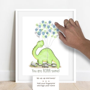 INSTANT DOWNLOAD Dinosaur Birthday Party Fingerprint Guestbook Alternative, Brachiosaurus Birthday Party Idea, Party Decorations, Dino Theme image 1