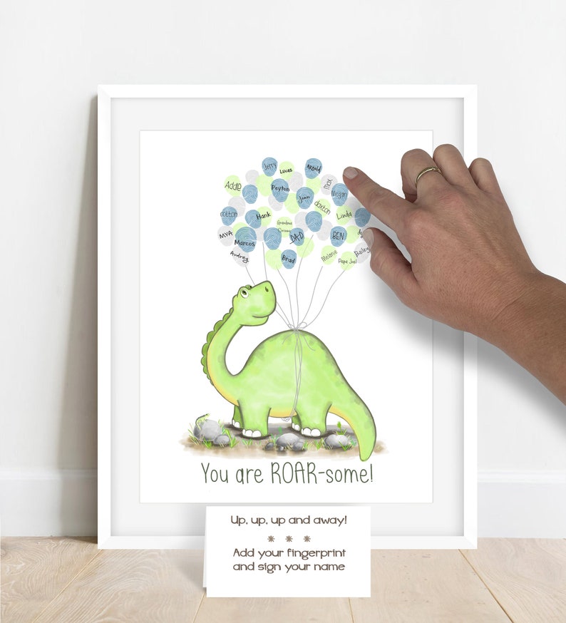 INSTANT DOWNLOAD Dinosaur Birthday Party Fingerprint Guestbook Alternative, Brachiosaurus Birthday Party Idea, Party Decorations, Dino Theme image 1