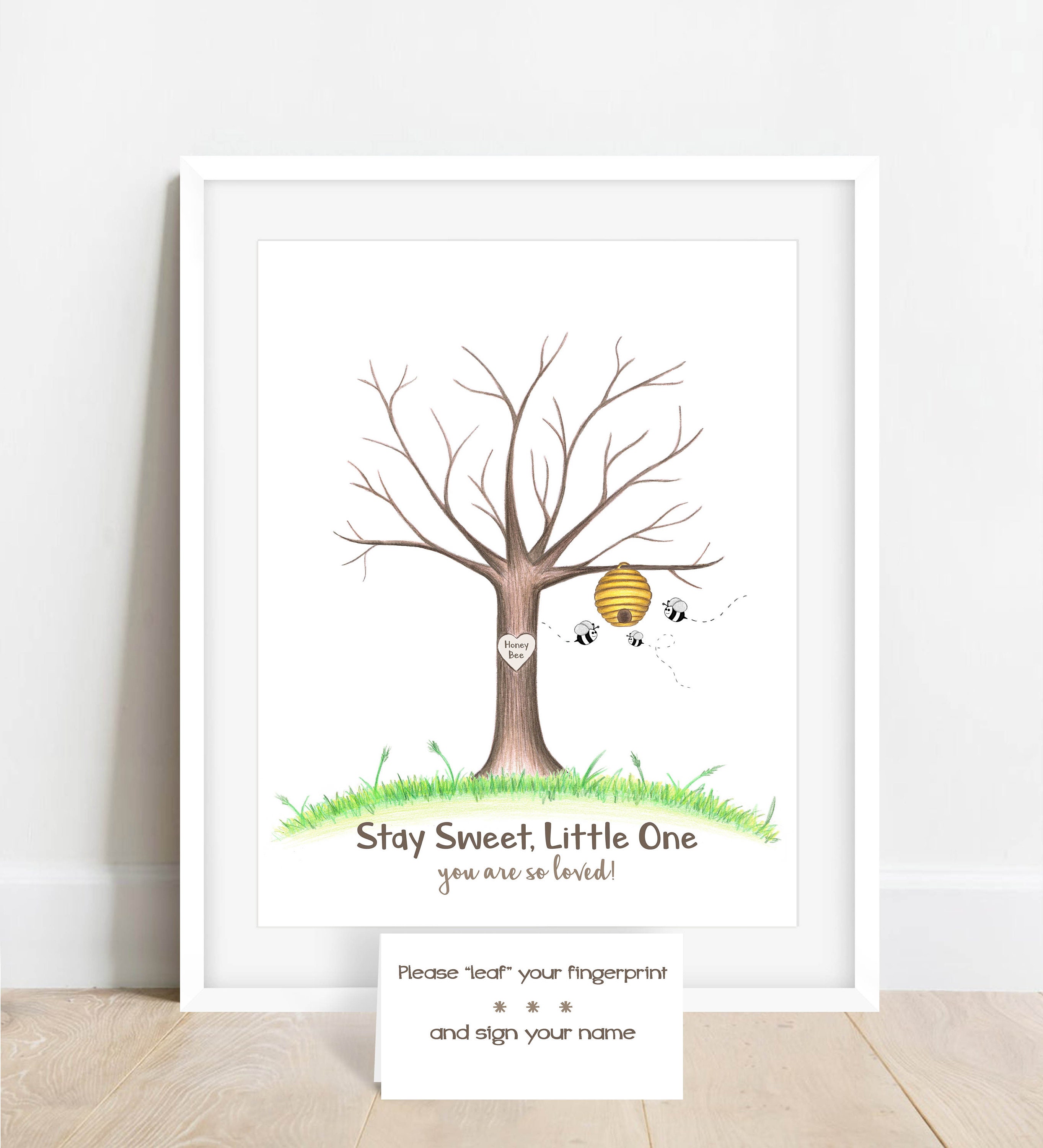 A3 Personalised Fingerprint Tree Guest Book Bees B-day Christening Baby Shower 1 