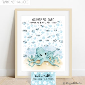 Personalisiertes Kraken Babyparty Signature Poster, Kraken Thema Babyparty, Nautische Babyparty Ideen, Meerestier Signatur Gästebuch Alt