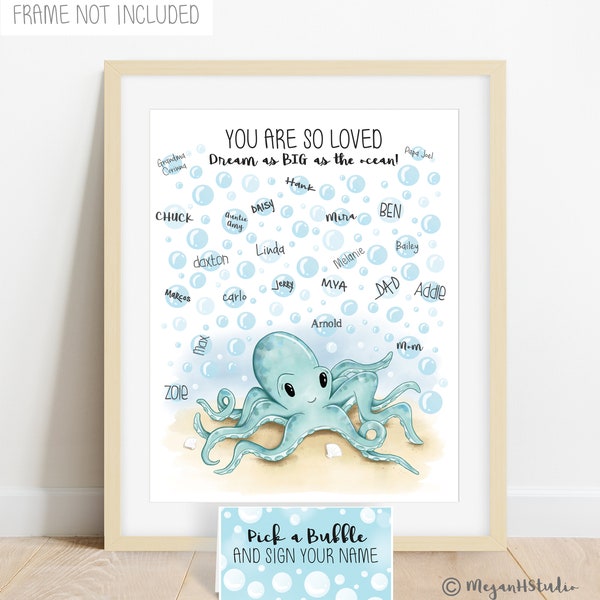 Personalized Octopus Baby Shower Signature Poster, Octopus Theme Baby Shower, Nautical Baby Shower Ideas, Sea Animal Signature Guestbook Alt