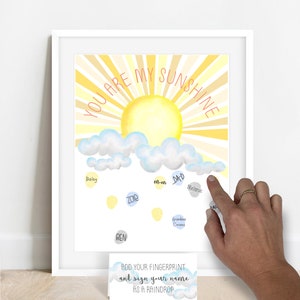 Bright Kids Room Decor, You Are My Sunshine Birthday Party Thumbprint Guestbook Alternative, Fingerprint Tree, Watercolor Sunshine Wall Art