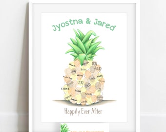 Hawaiian wedding guestbook alternative, tropical wedding fingerprint pineapple, pineapple wedding, beach wedding ideas, summer wedding ideas