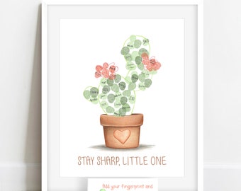 PRINTABLE personalized succulent theme party decorations, thumb print poster, cactus theme guestbook alternative, succulent baby shower idea