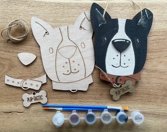 Puppy Dog Birthday Party Favor Paint Kits, Wooden 3D DIY Puppy Dog Craft, Paint Your Own Dog Kit, Boston Terrier Puppy Paint Party Favors