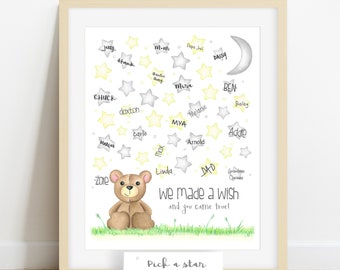 INSTANT DOWNLOAD gender neutral teddy bear baby shower, we made a wish upon a star, teddy bear nursery wall art, neutral teddy bear shower