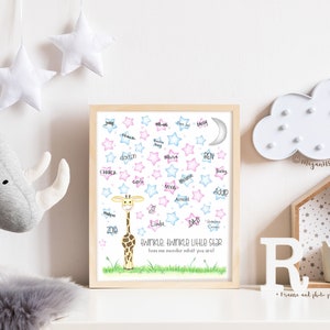 INSTANT DOWNLOAD Giraffe gender guess signature poster, guess the gender ideas, gender reveal party safari, twinkle little star baby reveal image 5