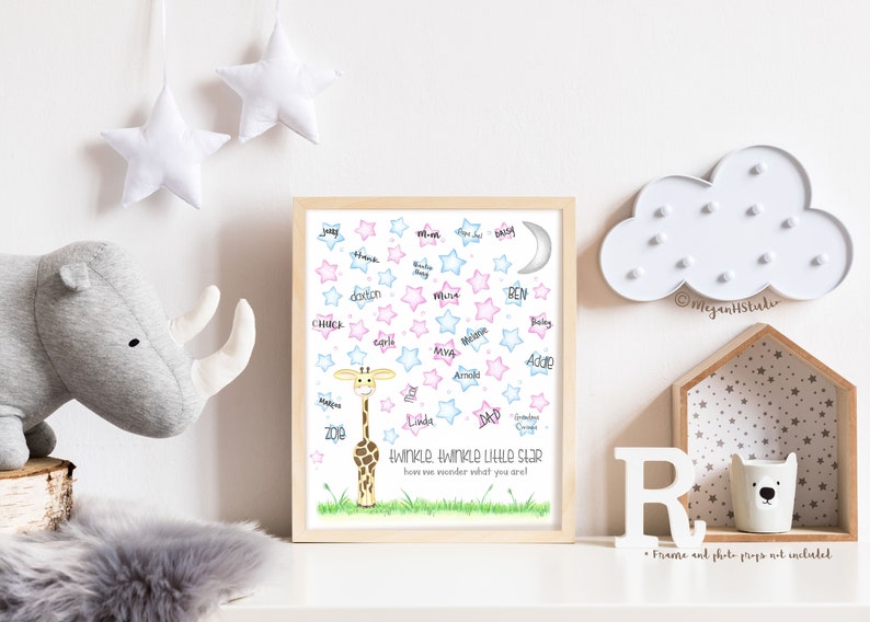 INSTANT DOWNLOAD Giraffe gender guess signature poster, guess the gender ideas, gender reveal party safari, twinkle little star baby reveal image 5