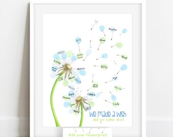 INSTANT DOWNLOAD Boy's thumb print Dandelion guestbook, Dandelion baby shower, Dandelion guestbook sign, boy's baby shower ideas, summer