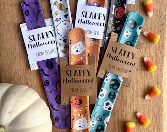Assembled SLAPPY Halloween Tags with Slap Bracelets, Non-Candy Halloween Treats, Classroom Halloween Gift Ideas, Candy-Free Halloween Favors