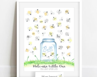 Firefly Thumbprint Guestbook Sign | Mason Jar Lightning Bug Baby Shower Printable Instant Download