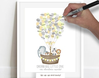 Personalized Safari Elephant Guest Book Print - Custom Baby Shower Signature Poster
