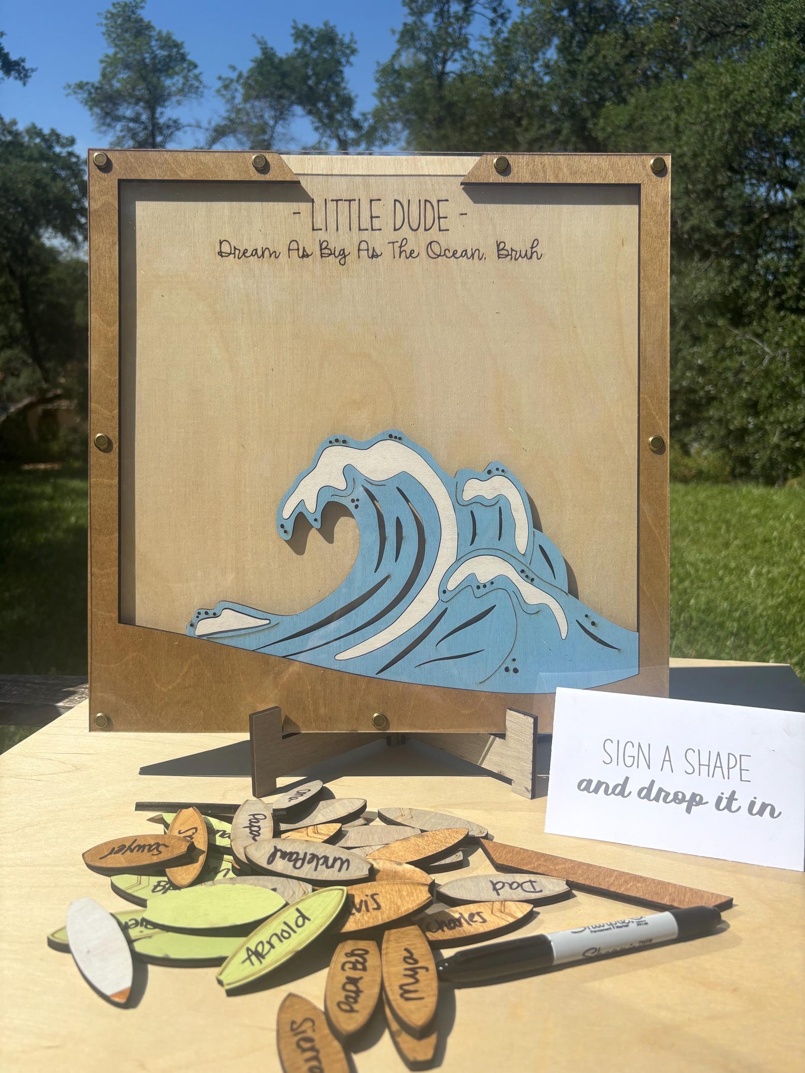 Surfer Theme Drop Box Signature Frame, Little Dude Baby Shower Ideas ...