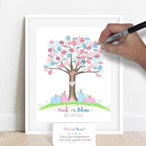 Little pumpkin gender reveal fingerprint tree, what will our little pumpkin be, fall gender reveal idea, guess the gender thumbprint picture image 4