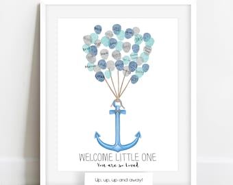 Anchor Themed Baby Shower Fingerprint Tree, Nautical Baby Shower Ideas, Nautical Birthday Party Decor, Fingerprint Guestbook Alternative