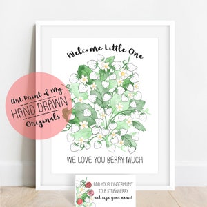 INSTANT DOWNLOAD We Love You Berry Much Strawberry Fingerprint Poster, Summer Fruit Baby Shower, Strawberry Baby Shower, Fingerprint Tree image 3