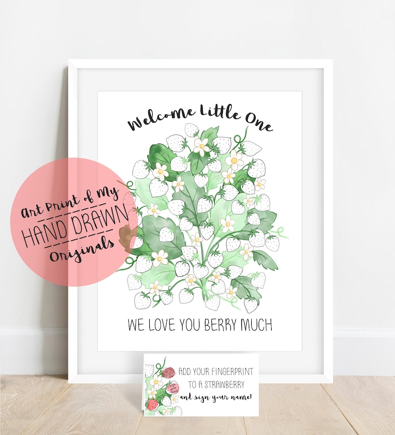 INSTANT DOWNLOAD We Love You Berry Much Strawberry Fingerprint Poster, Summer Fruit Baby Shower, Strawberry Baby Shower, Fingerprint Tree image 3