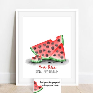 INSTANT DOWNLOAD one in a melon baby shower fingerprint watermelon, thumbprint poster, watermelon party, Teacher Gift, summer birthday party image 5