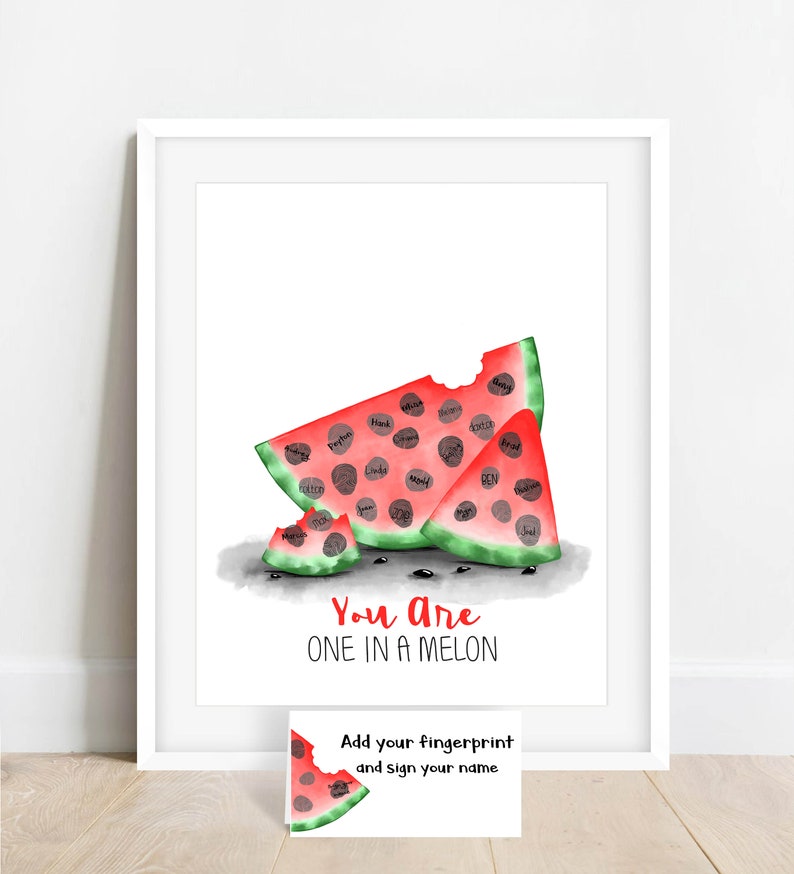 INSTANT DOWNLOAD one in a melon baby shower fingerprint watermelon, thumbprint poster, watermelon party, Teacher Gift, summer birthday party image 5