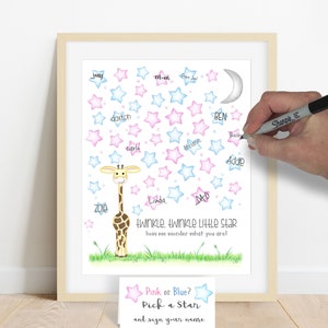 INSTANT DOWNLOAD Giraffe gender guess signature poster, guess the gender ideas, gender reveal party safari, twinkle little star baby reveal image 3