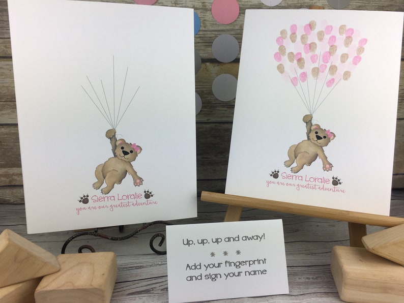 Girls teddy bear baby shower fingerprint guestbook alternative thumbprint balloon guest book girl/'s woodland baby shower Woodland theme