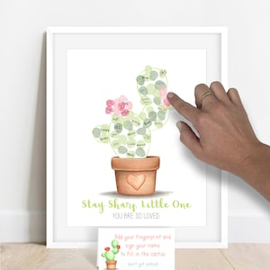 Succulent themed guestbook alternative, fingerprint cactus, thumbprint cactus, succulent baby shower, succulent wedding guestbook, cactus