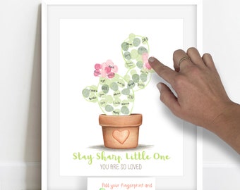 Succulent themed guestbook alternative, fingerprint cactus, thumbprint cactus, succulent baby shower, succulent wedding guestbook, cactus