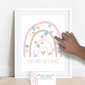 INSTANT DOWNLOAD rainbow baby shower, boho rainbow baby shower fingerprint poster, girl's rainbow guestbook alternative, rainbow birthday image 4