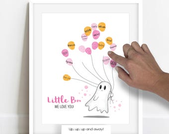 INSTANT DOWNLOAD Girl's Little Boo Baby Shower Fingerprint Tree, Baby Girl Halloween Baby Shower Ideas, Girl''s Ghost Baby Shower, Hey Boo