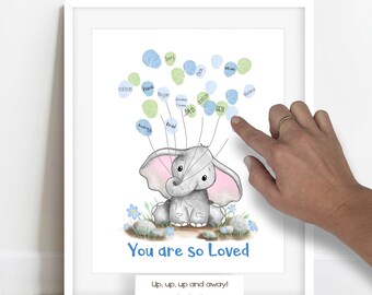 INSTANT DOWNLOAD Boy's Elephant Baby Shower Sign In, Fingerprint Poster, Boy's Safari Themed Baby Shower Ideas, Boy's Elephant Nursery Décor