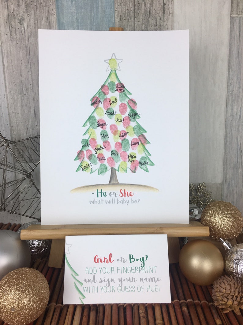 Christmas Baby Reveal Fingerprint Tree Gender Reveal Etsy