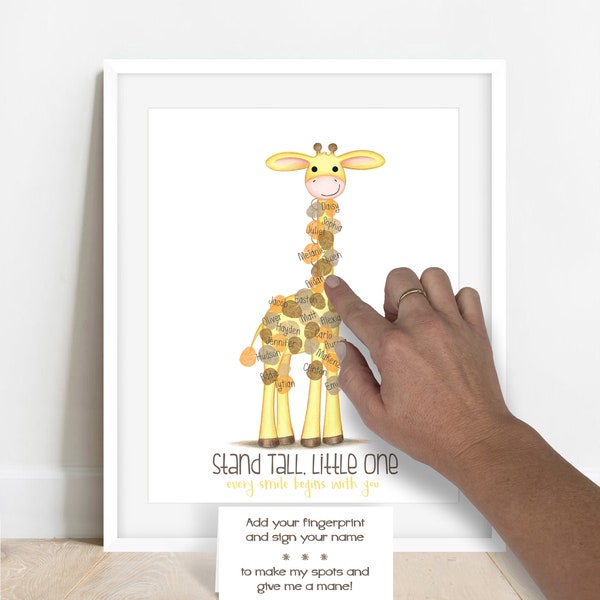 INSTANT DOWNLOAD Gender Neutral Giraffe fingerprint guestbook alternative, giraffe thumbprint art, thumbprint tree, giraffe baby shower art
