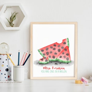 One in a MELON thumbprint watermelon poster, teacher appreciation gift ideas, fingerprint watermelon, teacher gift ideas, thank you gift DIY image 7