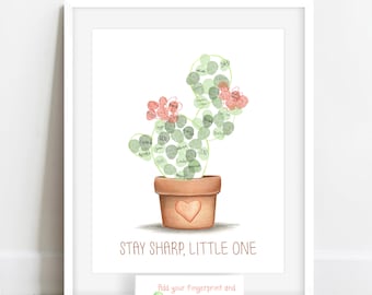 INSTANT DOWNLOAD stay sharp, succulent baby shower thumb print poster, fingerprint cactus, fiesta baby shower, southwestern baby shower tree