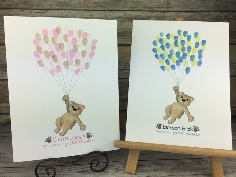 Girls teddy bear baby shower fingerprint guestbook alternative thumbprint balloon guest book girl/'s woodland baby shower Woodland theme