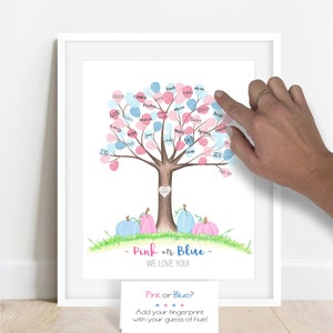 Little pumpkin gender reveal fingerprint tree, what will our little pumpkin be, fall gender reveal idea, guess the gender thumbprint picture image 3