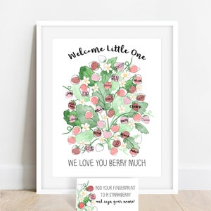 INSTANT DOWNLOAD We Love You Berry Much Strawberry Fingerprint Poster, Summer Fruit Baby Shower, Strawberry Baby Shower, Fingerprint Tree image 6