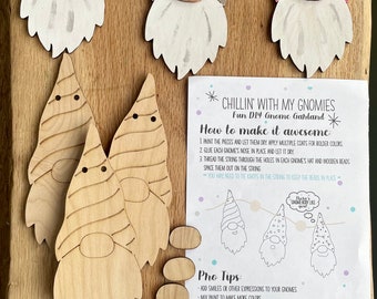 Kids Gnome Garland Craft Kit, Unique Gnome Theme Party Favor Ideas, Gnome Paint Kit, Kids Gnome Craft Kit, Kids Paint Party Supplies, Wooden