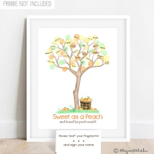 INSTANT DOWNLOAD Sweet as a Peach baby shower fingerprint tree, peach illustration, peach birthday party thumbprint tree, peach nursery art image 1